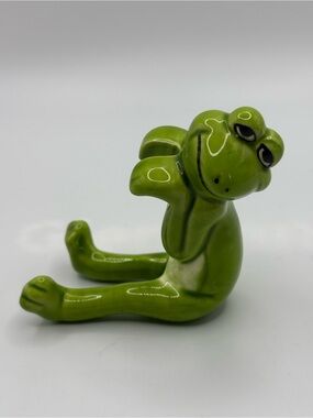 Attributed to Norcrest, Japan Anthropomorphic Green Frog Hanging Ceramic 4” VTG